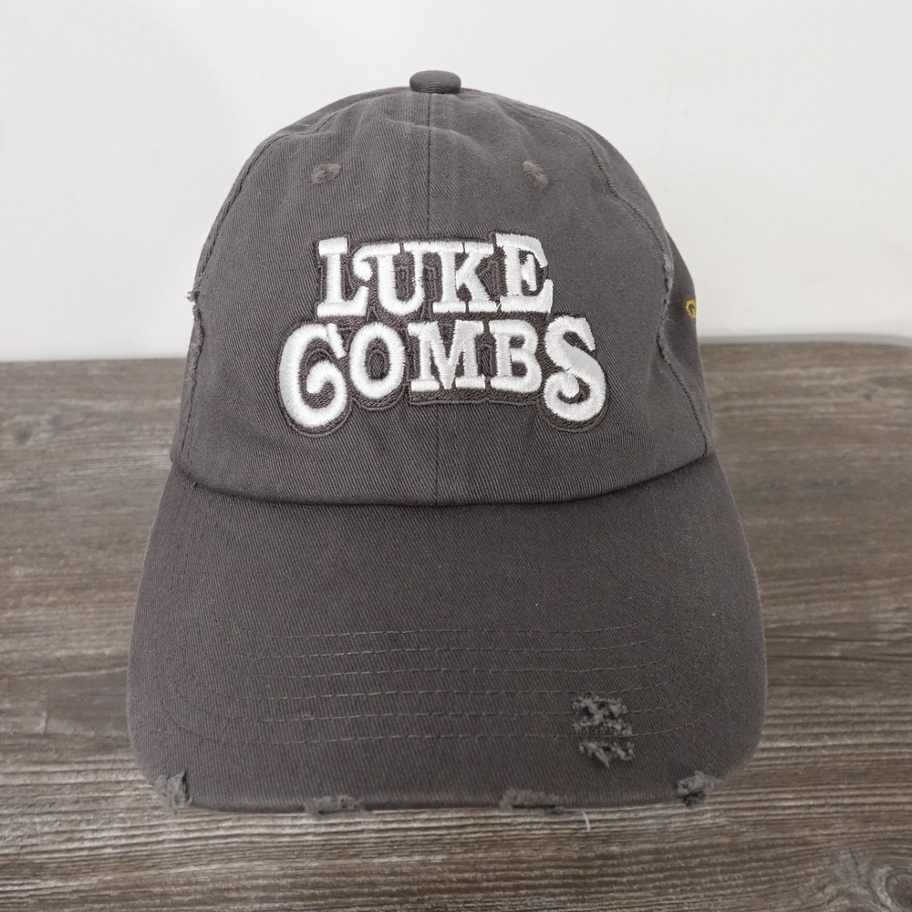 Luke Combs Miller Lite Hat Cap Strap Back One Size Gray Distressed Dad Mens - Picture 1 of 11